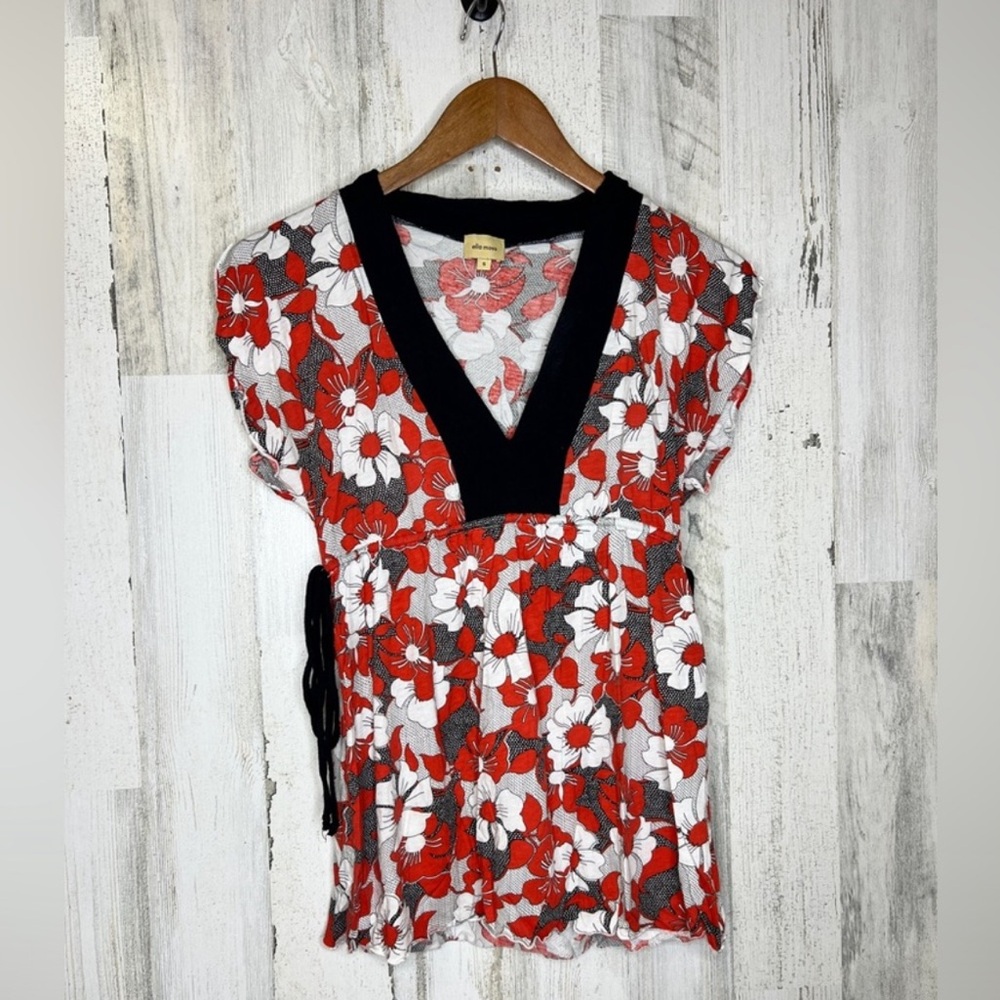 Ella Moss Women's Floral Polka Dot Top Red White Size Small